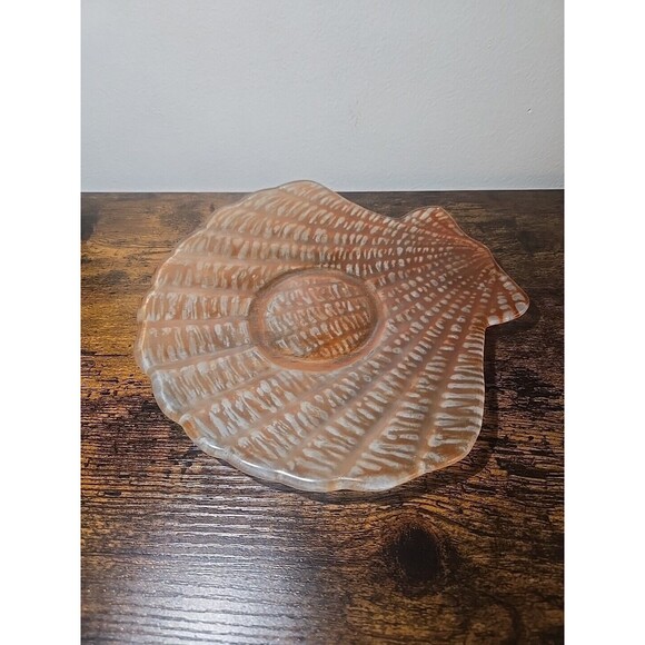 Vintage Oranbge Glass Shell Dish Decorative Coastal Beach Trinket Jewelry Holder - Picture 8 of 9